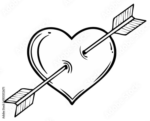 Hand Drawn Cupid's Arrow Piercing a Heart Symbol of Love and Affection