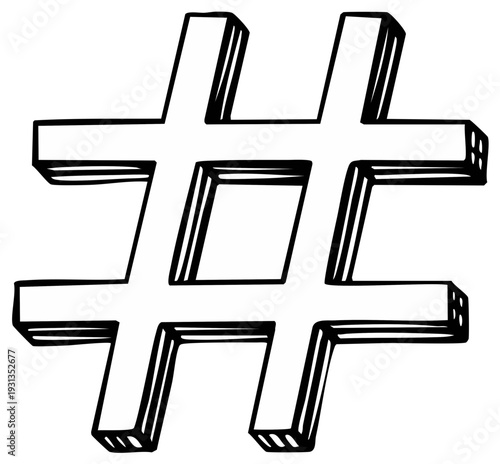 Hand drawn hashtag symbol, black and white sketch for social media concept