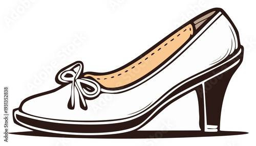 Elegant White High Heel Shoe with Bow, Fashionable Lady's Footwear in a Classic Style