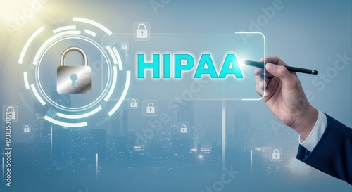 HIPAA Compliance Concept: Hand Touching Digital Interface with Padlock, Representing Healthcare Data Protection