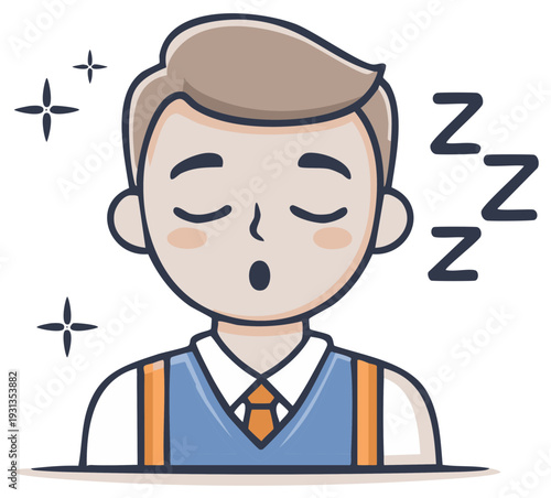 Cartoon boy yawning deeply with closed eyes and Zzz symbols indicating sleep