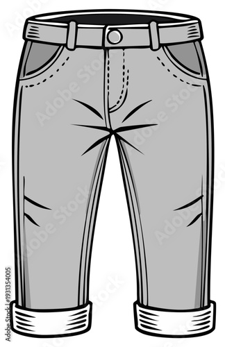 Capri Pants Illustration Casual Style Fashion Trend Denim Cropped Trousers Outfit Trendy Apparel Cartoon Style Vector Drawing