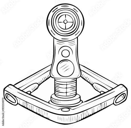 Futuristic mechanical device with intricate gears and a targeting display symbol