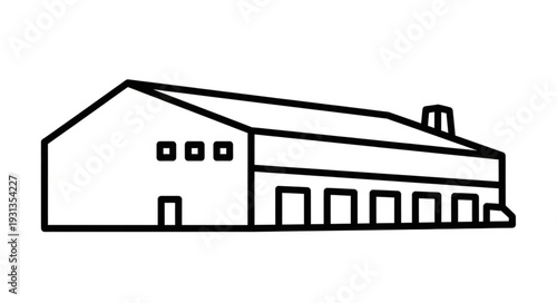 Simple Line Drawing of a Warehouse Building Structure.
