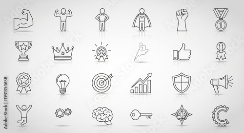 Collection of hand drawn icons representing business and success concepts.