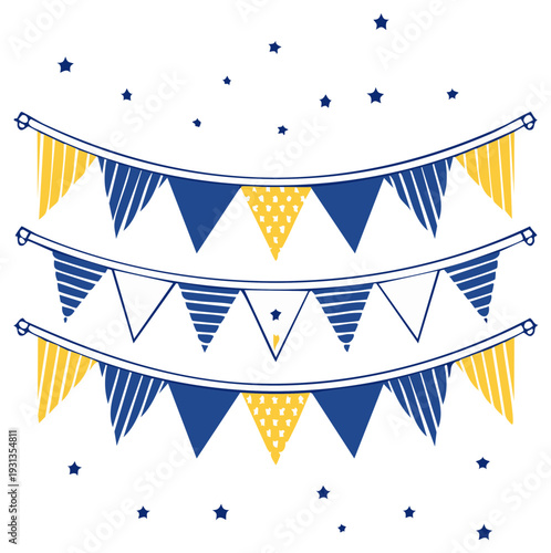 Festive Hanging Banners Decorations with Stars for Celebrations, Events, Party Vector Illustration