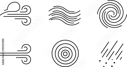 Weather icon silhouette vector illustration, atmospheric graphics, wind and rain symbol drawing collection, black and white climate art - flat vector illustration