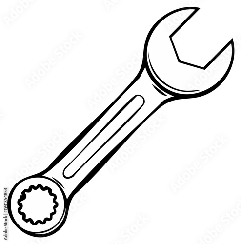Detailed Illustration of a Double Open Ended Combination Wrench Tool