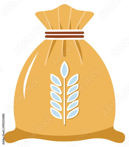 Stylized sack of wheat grain or flour flat design icon for agriculture and baking concepts