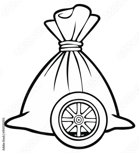Cartoon style drawing of a money bag with wheels rolling