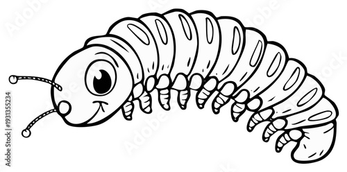 Cute Cartoon Caterpillar Illustration with a Smiling Face and Antennae Bug Design