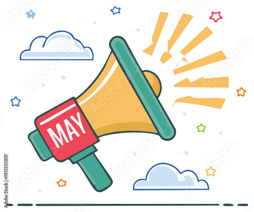 Loudspeaker with May Month Name Announces Spring Season Events and Sales Offers