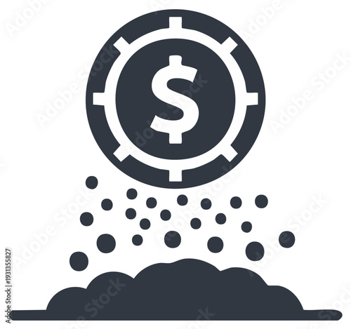 Financial investment growth concept with dollar coin dropping money particles into wealth accumulation