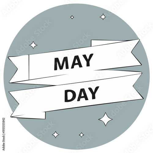 May Day Celebration Banner Illustration with Stars and Festive Ribbon