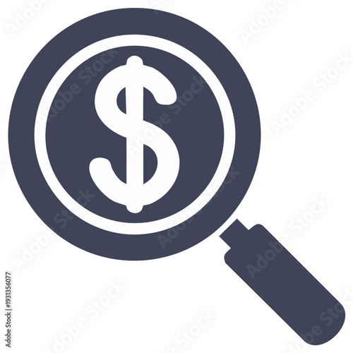 Dollar sign in magnifying glass representing financial search investment and money analysis
