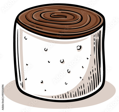 Marshmallow confection with chocolate swirl, cartoon style illustration
