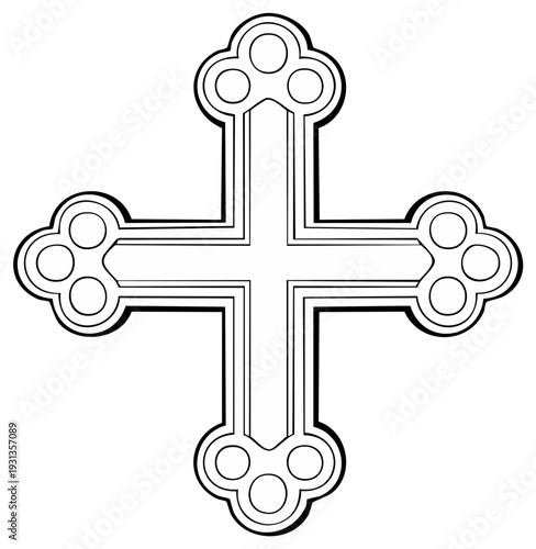 Ornate Gothic Cross with Cloverleaf Ends and Detailed Outline