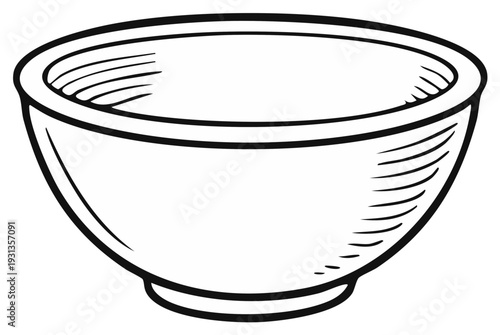 Empty Bowl Sketch Illustration: Simple, Hand-Drawn Style, Minimalist Kitchenware