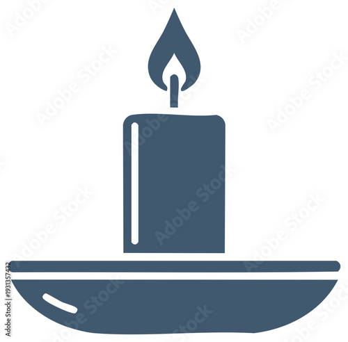 Burning candle silhouette icon on white background, flame lit in darkness, faith and hope concept.
