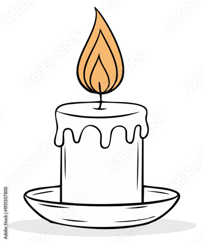 Candle Burning with Dripping Wax, Flickering Flame, Lit on Plate
