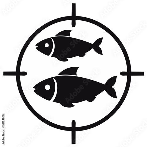 Targeting Fish Icon Black and White Silhouette Graphic Illustration