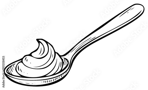Ink drawing of a spoonful of cream against a white background
