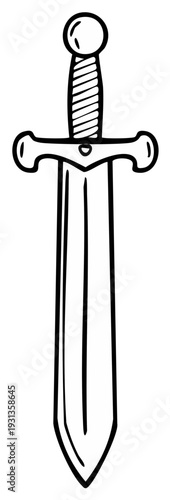 Sword Illustration in Outline Style, Isolated on White Background