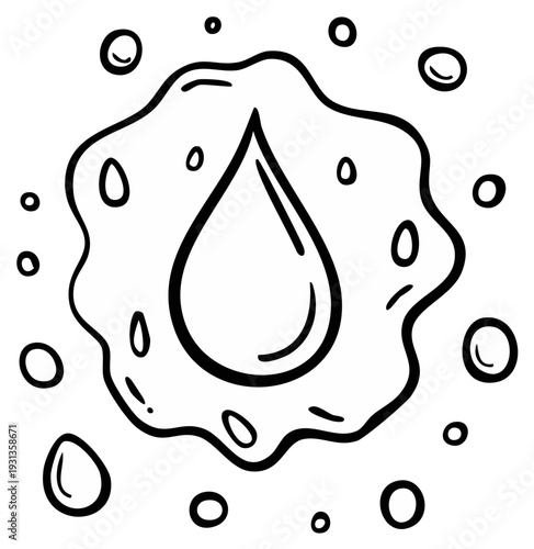 Water droplet and splash with bubbles illustration
