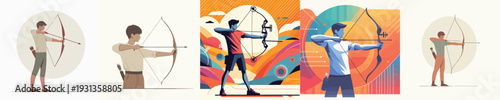 vector of young man practicing archery