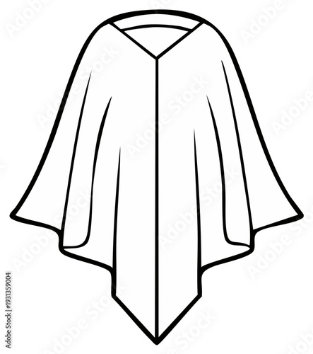 Simple line art illustration of a poncho, black and white vector icon of a traditional cloak or cape