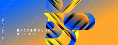 Abstract geometric shapes overlap, creating dynamic visual effect. Gradient colors blend smoothly, offering modern aesthetic.