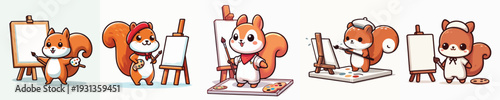 cute squirrel vector standing pose while painting