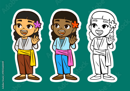 Balinese Girl Smiling and Waving with a Flower Hairpin