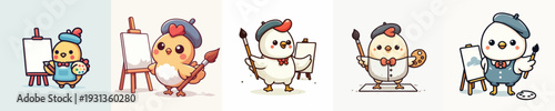 cute standing chicken vector while painting
