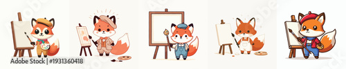 cute standing fox vector pose while painting