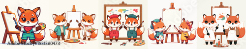 cute standing fox vector pose while painting