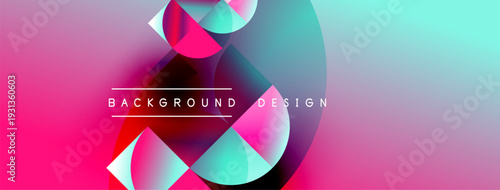 Abstract vibrant background. Overlapping circles create dynamic visual effect. Pink, turquoise hues dominate composition. Text reads background design.