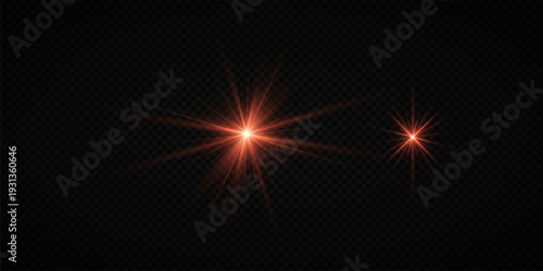Colorful Star Light Effect Collection with Blue, Golden, and Yellow Glowing Starlight Sparkle Rays and Lens Flare Illumination on Transparent Background