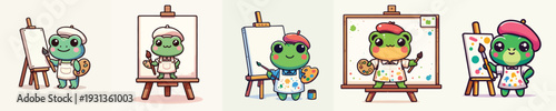 cute standing frog vector while painting