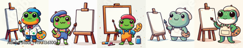 cute standing frog vector while painting
