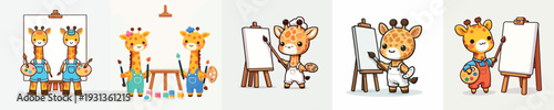 cute giraffe vector standing pose while painting