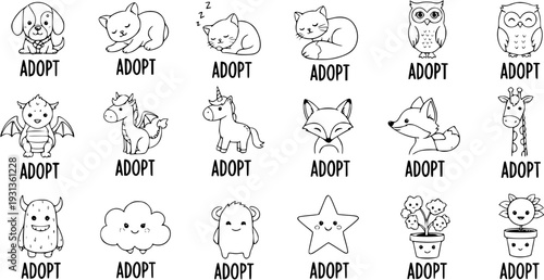 Adoptable Animals  Objects: Cute Cartoon Icons