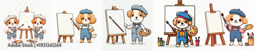 cute standing dog vector pose while painting
