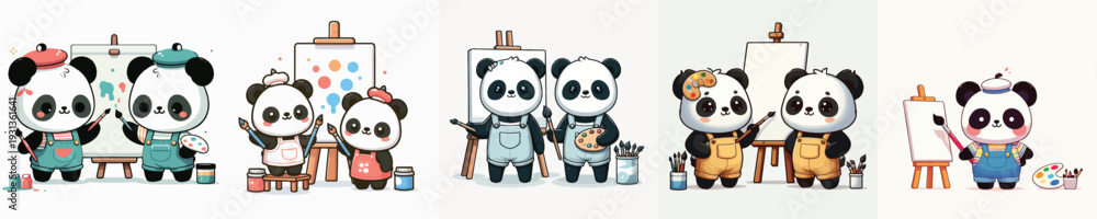 Fototapeta premium cute panda vector standing pose while painting