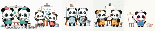 cute panda vector standing pose while painting