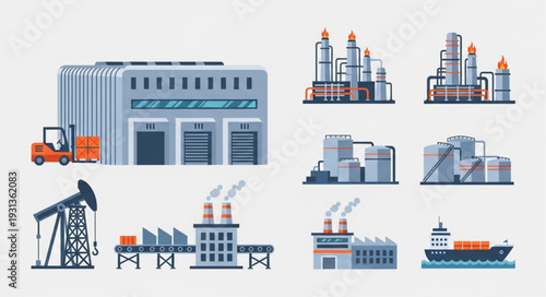Industrial factory and oil rig illustration collection.