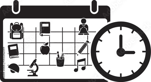 Time management calendar with clock and schedule icons