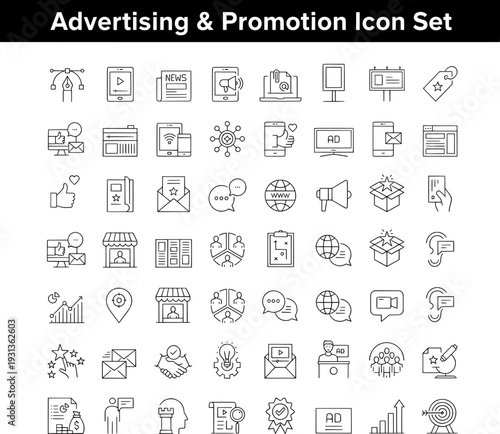 Advertising marketing and promotion line icon set for digital campaigns