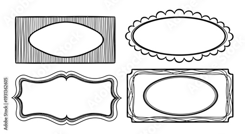 hand drawn blank decorative frames and labels offering diverse elegant border styles for vintage designs and creative projects.