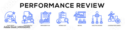 blue - Performance Review web banner icon vector illustration concept